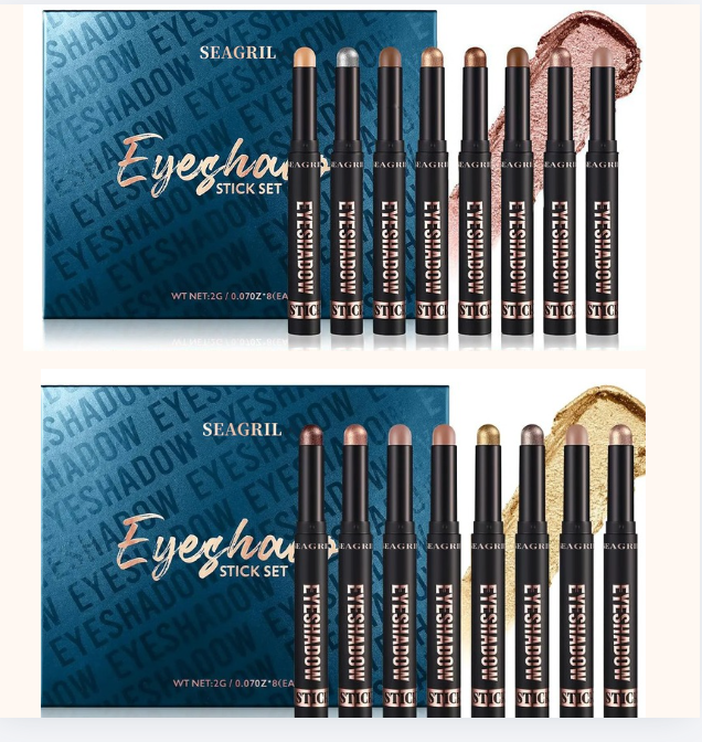 SEAGRIL  Cream Eyeshadow Stick Gift Set, 8 PCS Soft Smooth Matte Earth , Waterproof & Long-Lasting