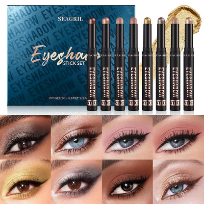 SEAGRIL  Cream Eyeshadow Stick Gift Set, 8 PCS Soft Smooth Matte Earth , Waterproof & Long-Lasting